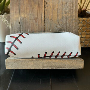 NEW Baseball Zippered White Pencil Case Pouch